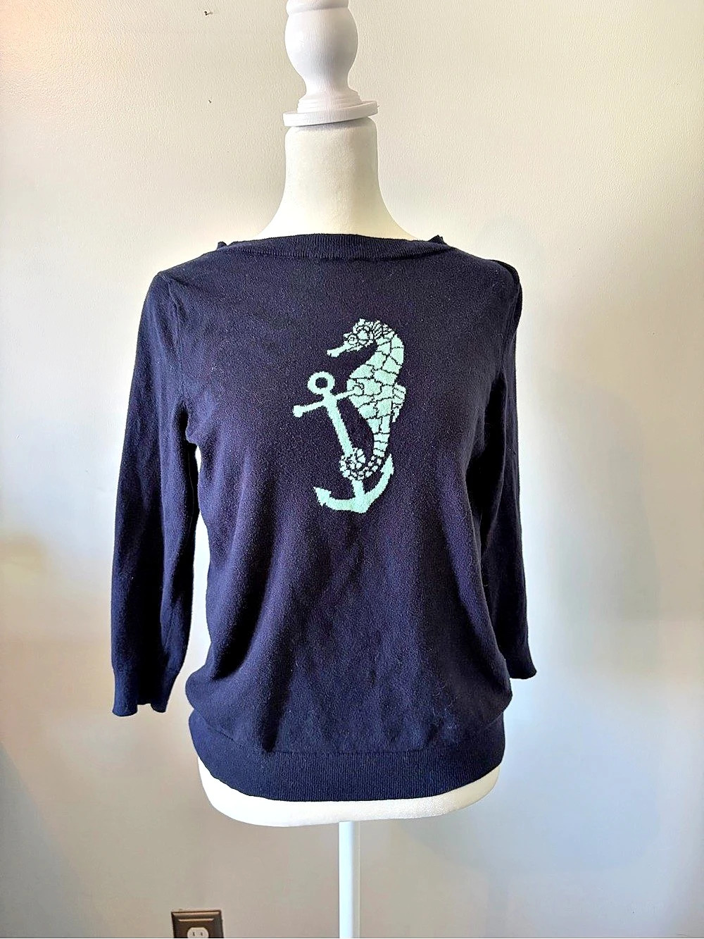 Talbots Nautical Seahorse Anchor Intarsia Sweater Medium